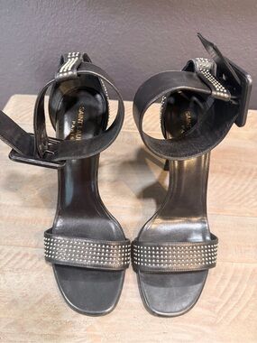Saint Laurent Black Studded Ankle-Strap Heels